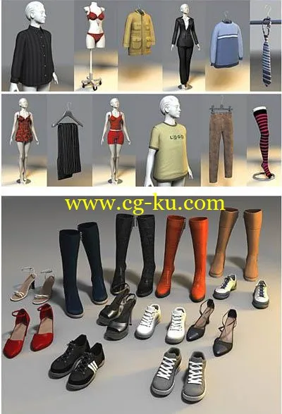 100个非常详细的充分质感的3D各件衣服和鞋子模型下载的图片1