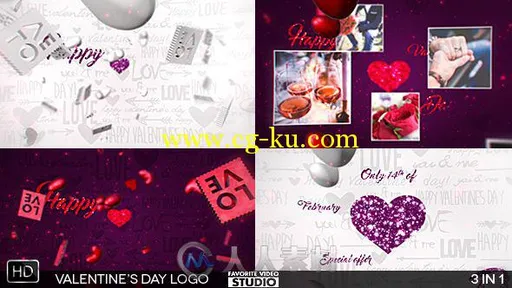 2016情人节爱心爆炸包装动画AE模板 Videohive Valentine's Day Logo 3in1 14568409的图片1