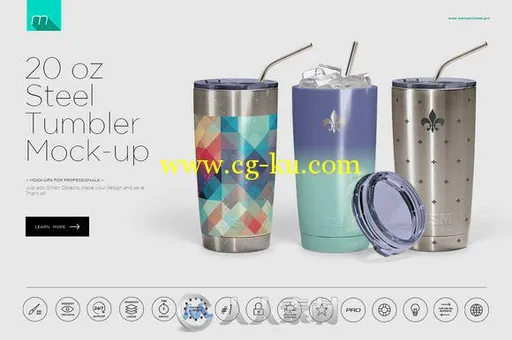 20盎司不锈钢饮料杯展示PSD模板20 oz Stainless Tumbler Mock-up的图片1