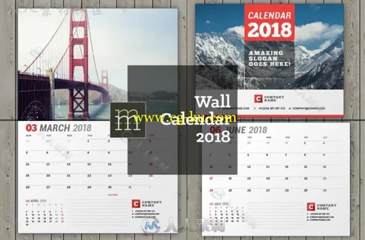 2018年创意日历墙纸indesign排版模板的图片1