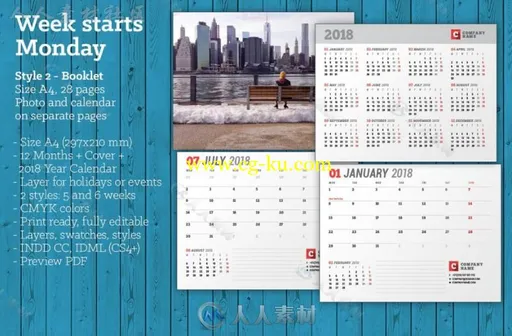 2018年创意日历墙纸indesign排版模板的图片2