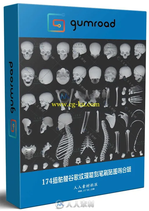 174组骷髅骨骼纹理雕刻笔刷贴图等合辑 GUMROAD 174 HUMAN BONE ALPHAS的图片1