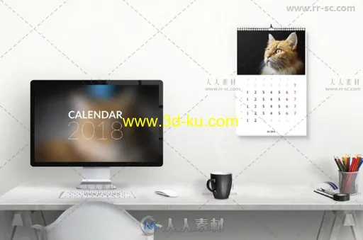 2018年可爱有趣的日历猫indesign排版模板的图片1