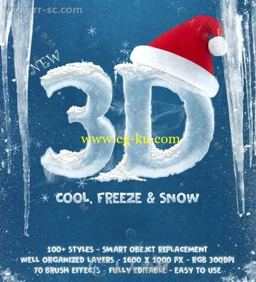 100种3D冬季冰雪文字图案艺术特效PSD模版的图片1
