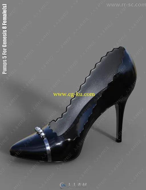 20种颜色荷叶边女性高跟鞋3D模型的图片2