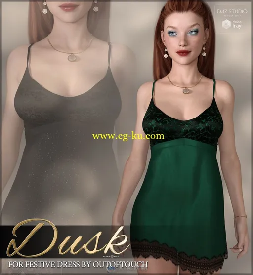 10种花纹图案女性吊带连衣短裙3D模型的图片1