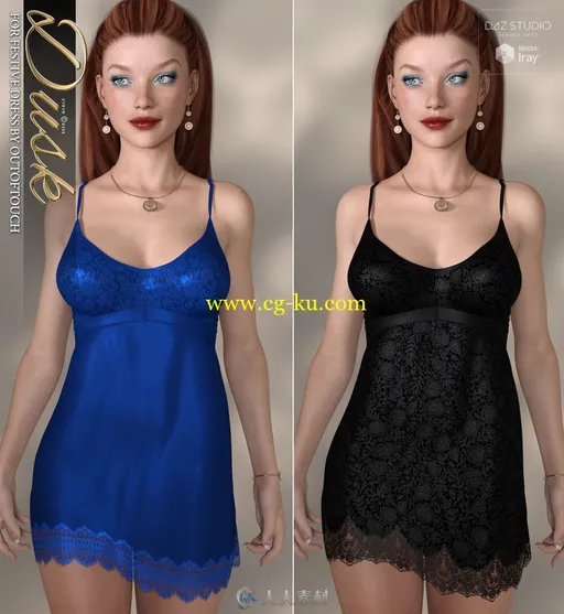10种花纹图案女性吊带连衣短裙3D模型的图片3