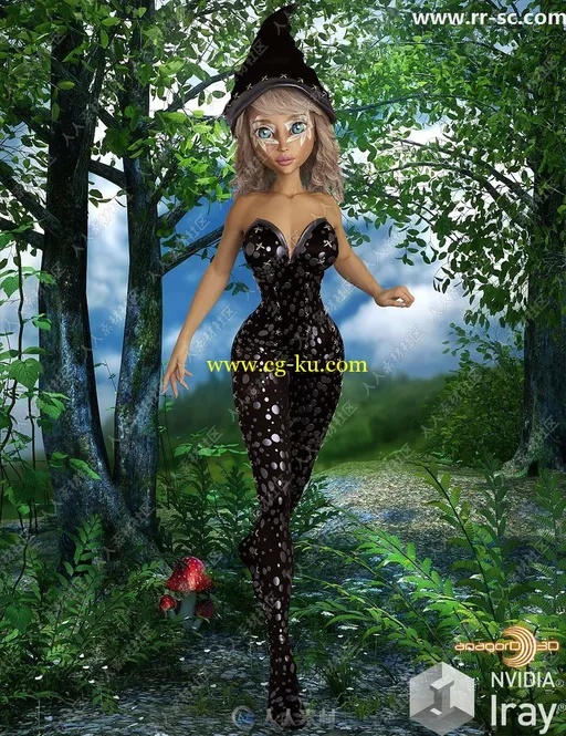 12种颜色花纹图案女性露肩紧身连体衣3D模型的图片1