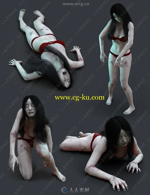 16组亚洲女鬼恐怖姿势造型3D模型合集的图片2