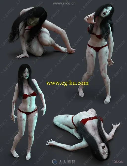 16组亚洲女鬼恐怖姿势造型3D模型合集的图片3
