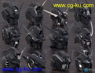 12组高达机器人头部硬表面套件3D模型合集的图片3