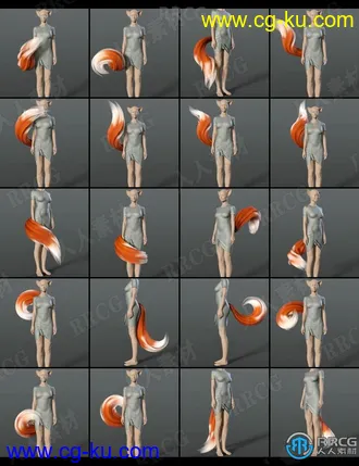 130个科幻人形狐狸尾巴镜像姿势3D模型合集的图片3