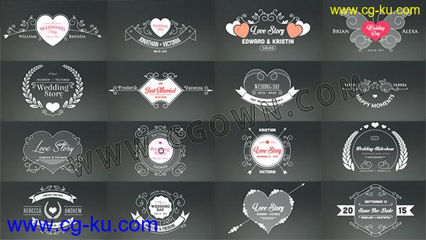 100组豪华婚礼MV徽章标题AE模板 婚礼视频复古新郎新娘名字与日期的图片1