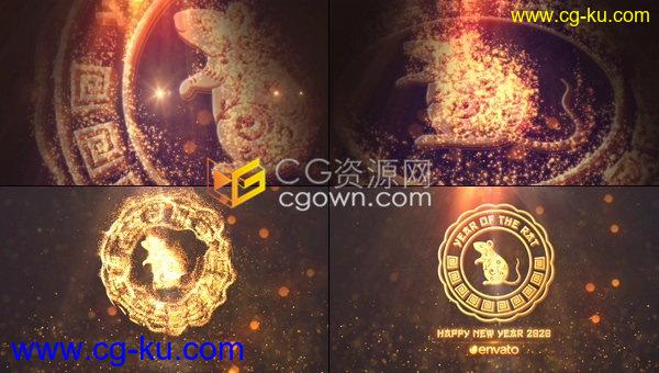 2020年新年庆典传统节日开幕式黄金火焰粒子演绎十二生肖鼠年春节片头-AE模板的图片1