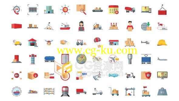 100个管理与物流Icons图标动画产品在线订单货物仓库交货-AE模板的图片1