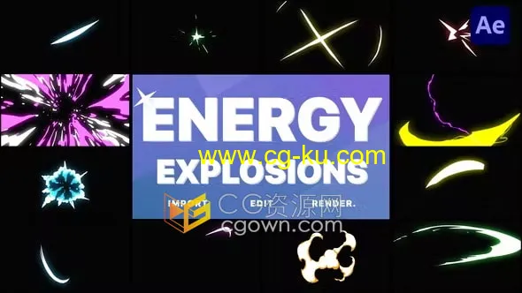 12种能量爆炸爆裂辉光火花形状MG图形视频动画AE模板的图片1