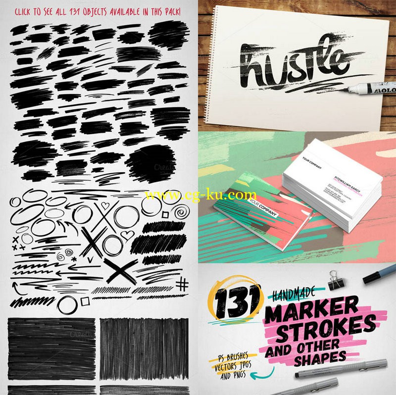 Creative Market - 131 Handmade Marker Pen Strokes - 142574的图片1