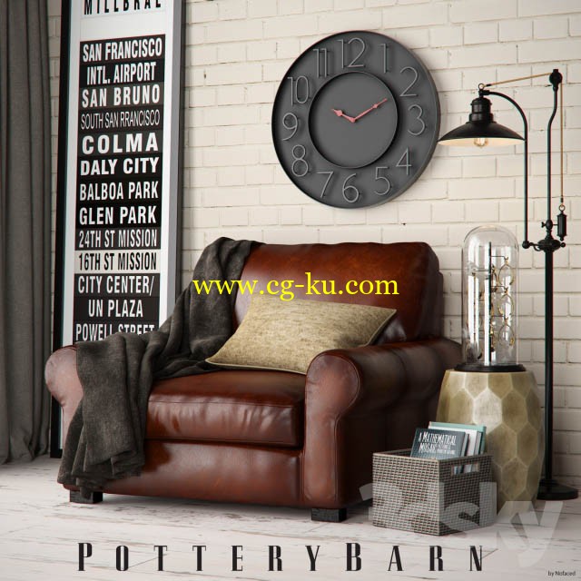 3dsky - Pottery Barn Turner Roll armchair Set的图片1