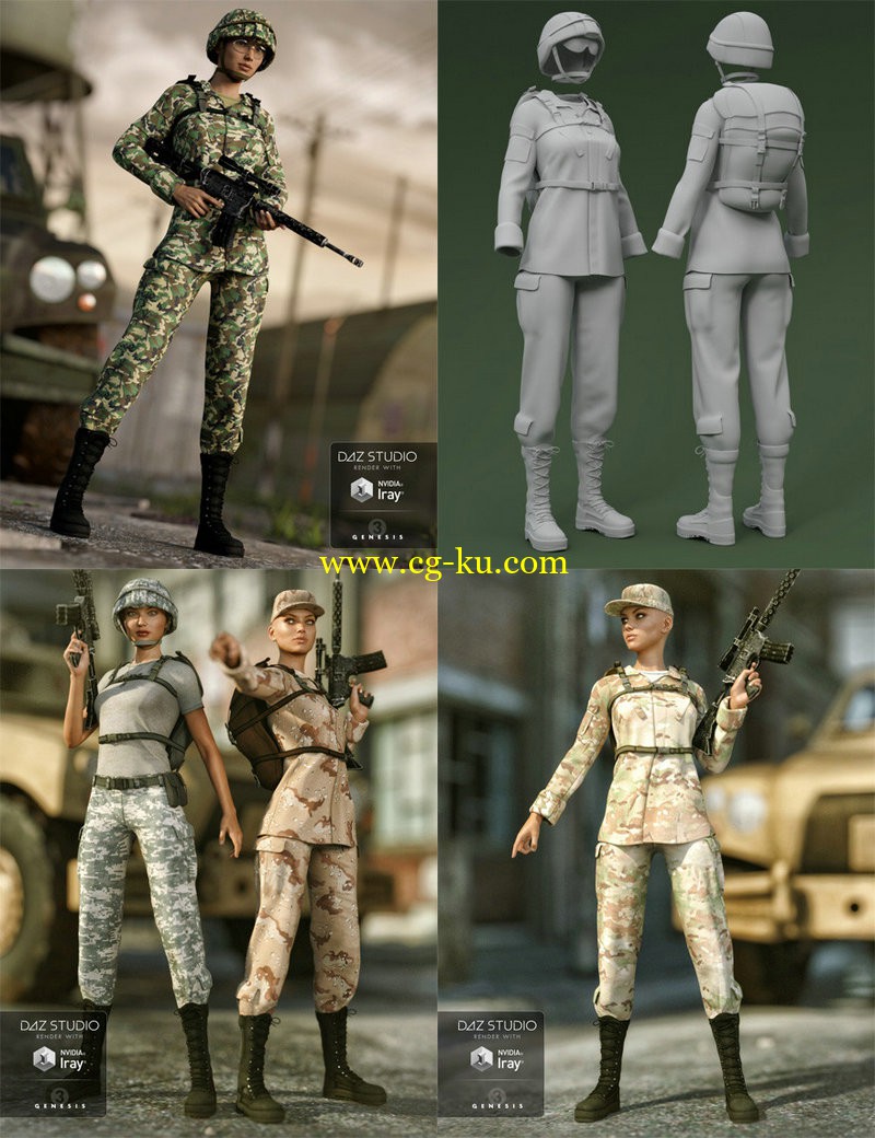 Daz3d - Army Uniform for Genesis 3 Female and Genesis 2 Female的图片1