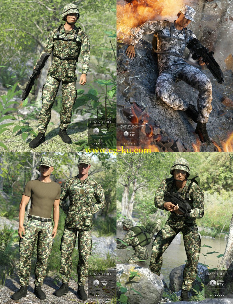 Daz3d - Army Uniform for Genesis 3 Male and Genesis 2 Male的图片1