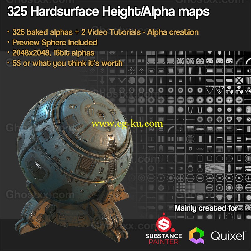 Gumroad - 325 HardSurface Alphas Vol.1的图片1