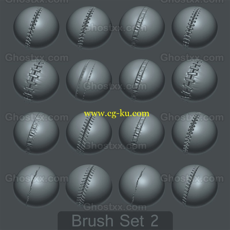 Gumroad - 16 Custom Seam-Stitch Brushes for ZBrush SET #2的图片1