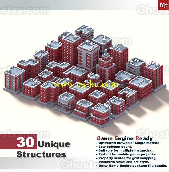 3docean - Low Poly Isometric Buildings Pack的图片1
