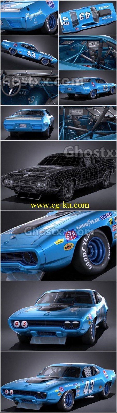 Plymouth Roadrunner NASCAR Richard Petty 1971 - 3D Model的图片1