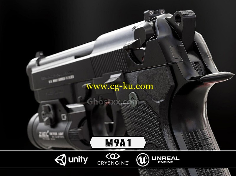 M9A1 Black and Chrome plus Flashlight VR-AR Low-Poly - 3D Model的图片1