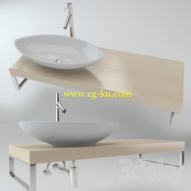 Washbasin on the wooden plate的图片1