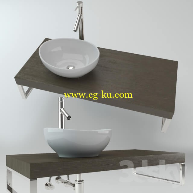 Washbasin on the wooden plate的图片1