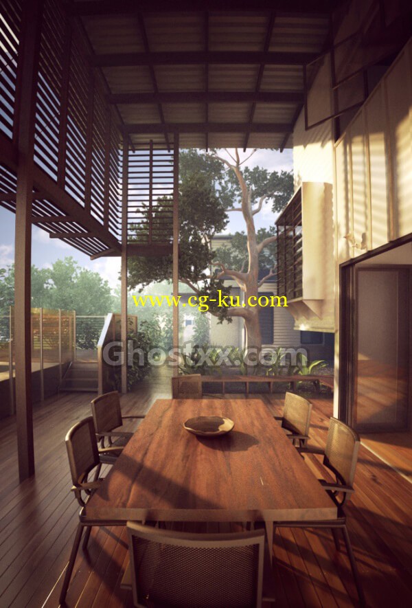 Terrace Exterior Scene - 3D Model的图片1