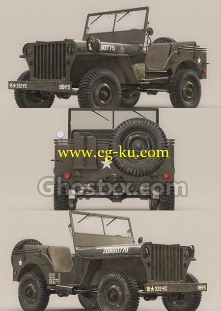 US Army Willys Jeep - B - 3D Model的图片1