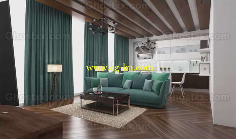 3Ds Max Living & Kitchen Design Tutorial Modeling Design Vray Photoshop的图片1