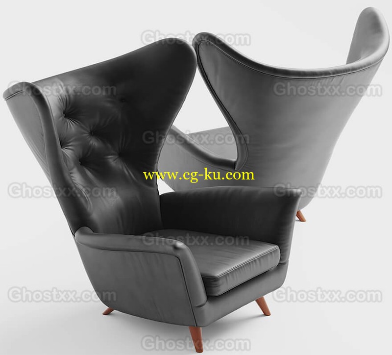 №16.Моделирование кресла -Black Leather Wing Lounge Chair 1950s- в 3d max的图片1