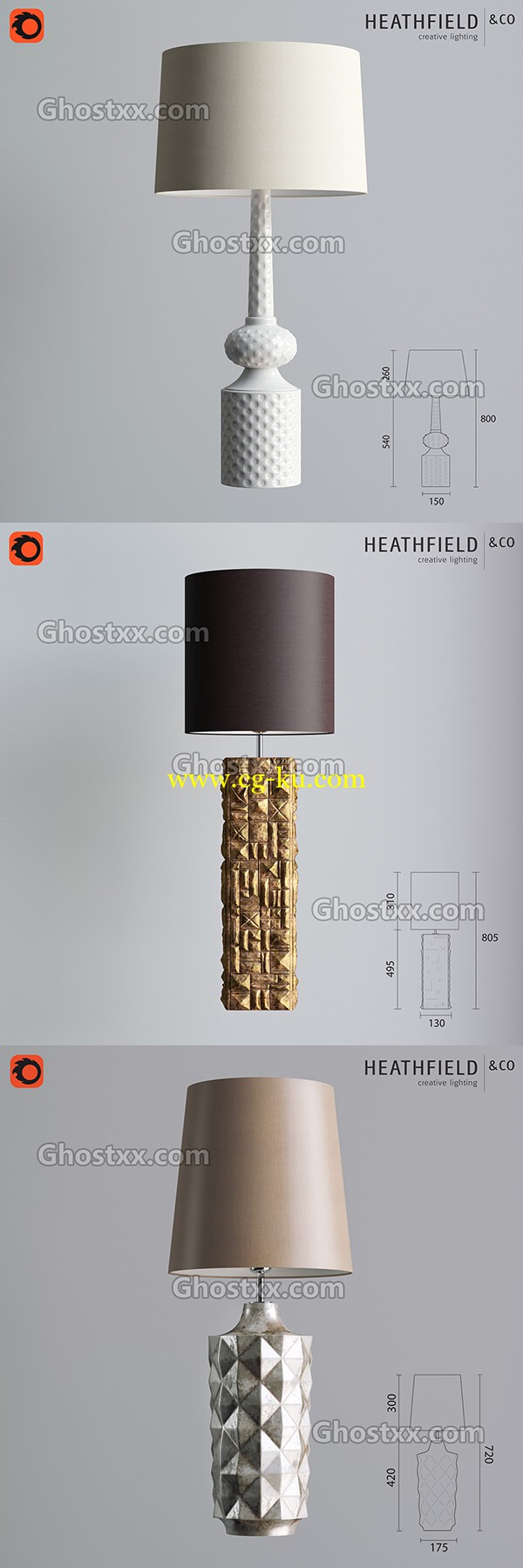 Heathfield & Co 3 table lamps 3d models的图片1