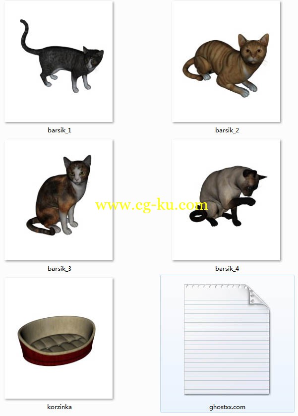 4只猫咪的模型和一只猫窝的模型的图片1