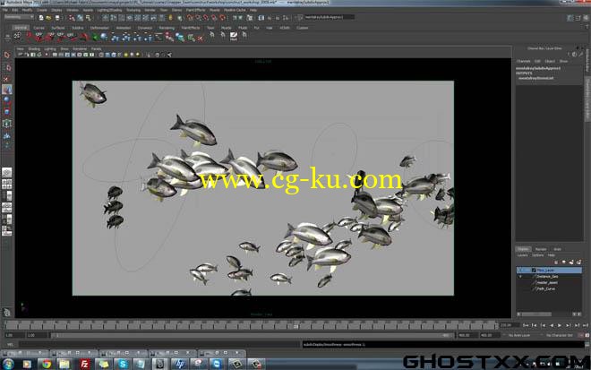 maya创建一群游动的鱼的图片1