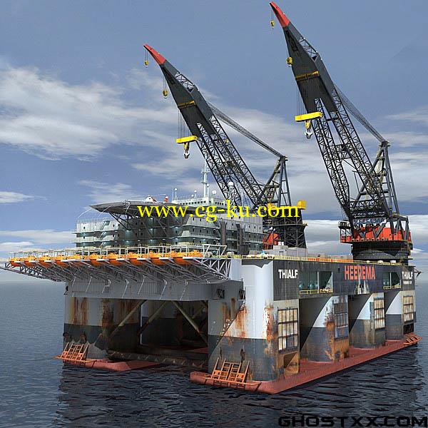 turbosquid - Oil Rig Dual Crane的图片1