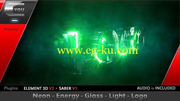 AE模板：能量电流霓虹三维立体玻璃质感LOGO标志展示 Neon Energy Glass Light Logo的图片1