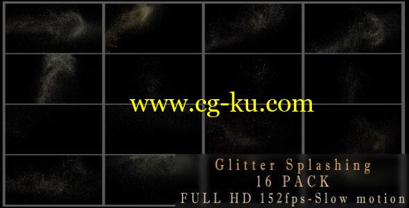 视频素材：16组金色粒子粉末飞溅飘舞动画视频素材 Glitter Splashing 16 Pack的图片1