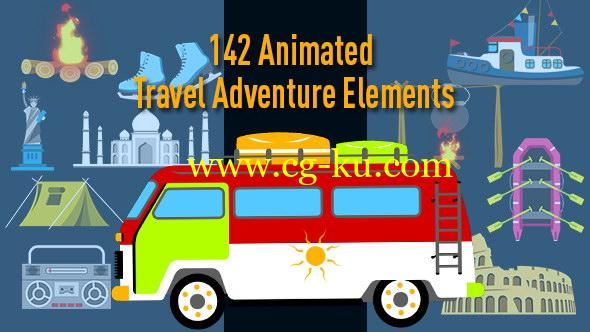 AE模板：旅游建筑风景交通社交MG卡通动画元素包 Animated Travel Adventure Elements的图片1