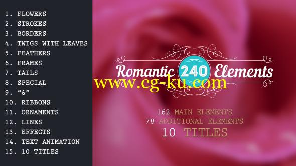 AE模板：240种浪漫婚礼文字标题主题元素动画 Romantic Elements & Titles的图片1
