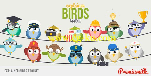AE模版：可爱卡通小鸟MG动画素材包 Explainer Birds Toolkit的图片1