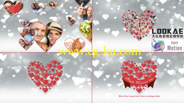 Apple Motion模板：浪漫爱心图片汇聚片头 Romantic Hearts Opener的图片1