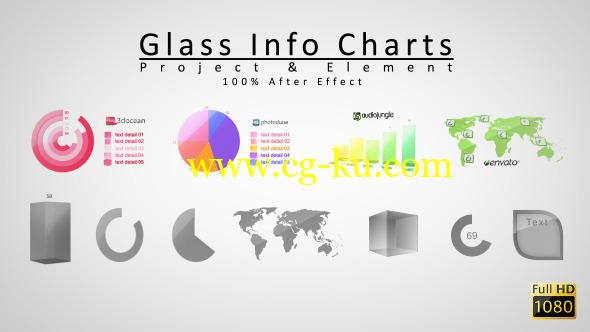 AE模板 – 玻璃透明质感信息数据介绍展示动画 Glass Info Charts的图片1