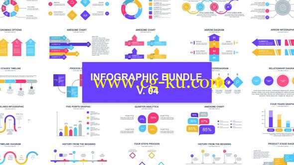 AE模板 – 150个炫彩圆环扇形箭头柱状图信息数据图表动画包 Infographic Bundle的图片1