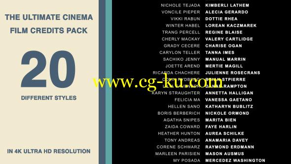 AE模版：4K分辨率-20种影视片尾滚动字幕展示 20 Cinema Film Credits Pack的图片1