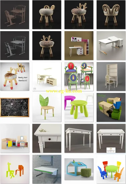 31套儿童高精度木椅模型集合的图片1