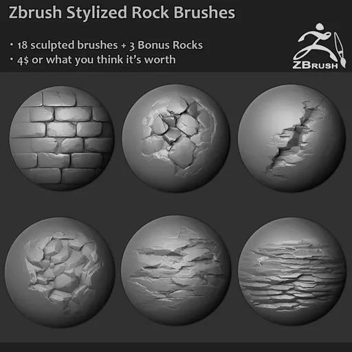 Zbrush – 18 程式化岩刷子 + Ztool 岩石网格和迷你教程的图片1